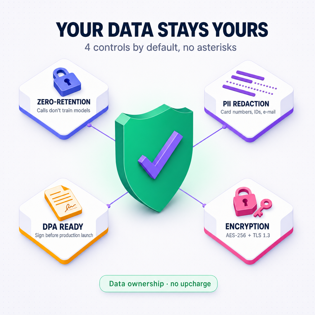 Graphic: a shield with a check mark, a lock and a flow of encrypted data.