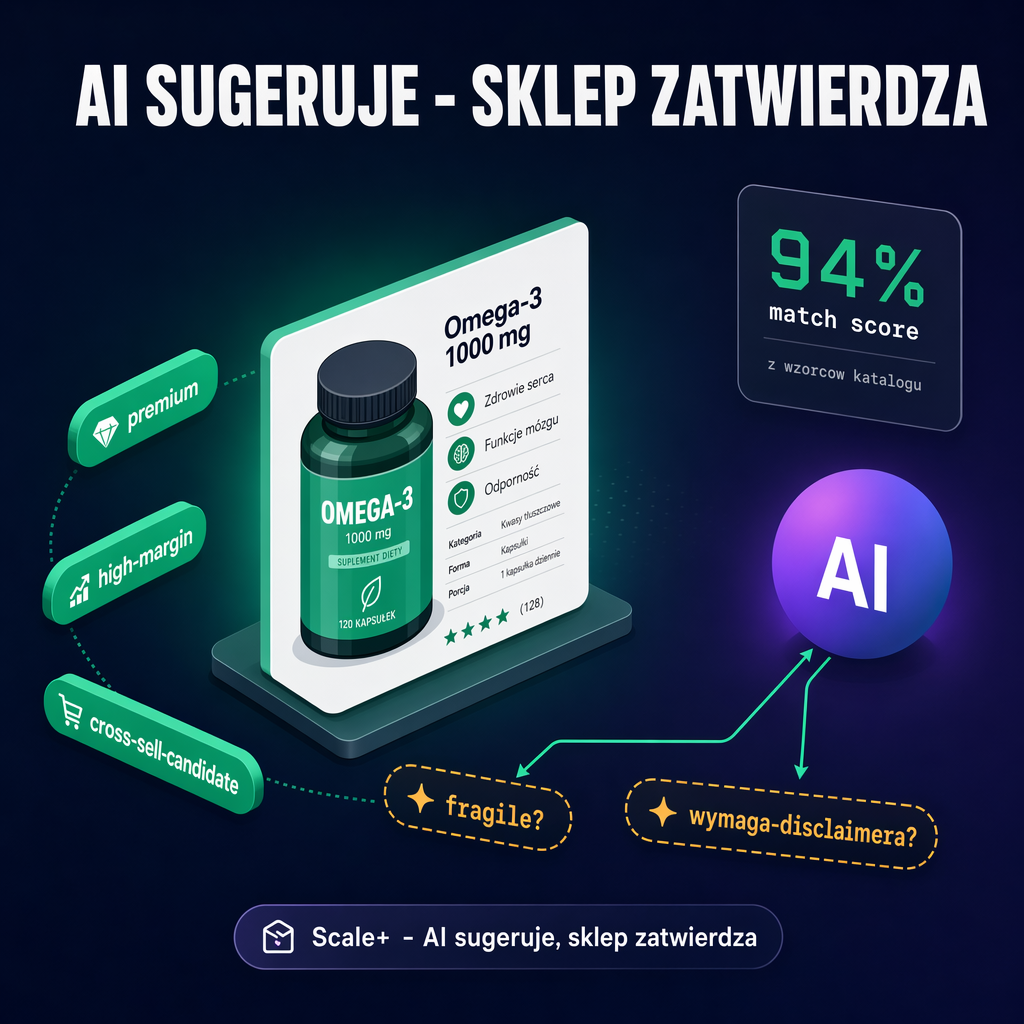 Podpowiedzi do katalogu: asystent proponuje etykiety i informacje z trafnością 94%, sklep zatwierdza je w panelu